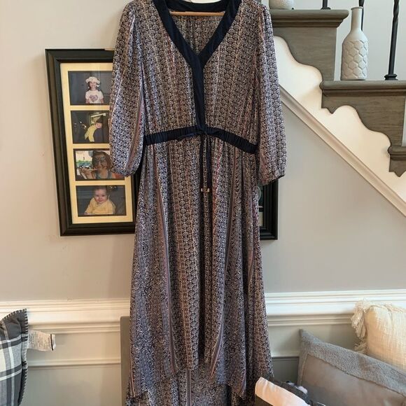 Octavia Boho Blue Print V-Neck Maxi Dress sz M EUC - Picture 2 of 7